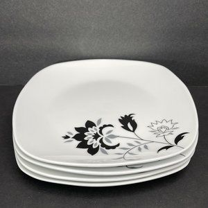 Tabletops Unlimited Black & White  Floral Porcelain Salad Plates Set (4 Pc)